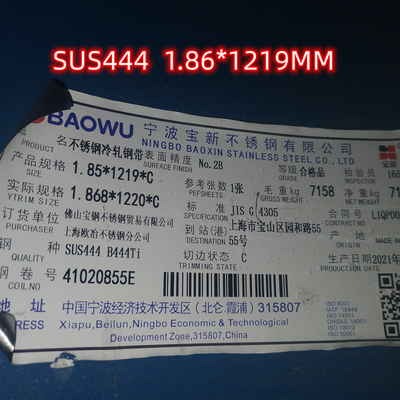 βαθμός SUS444 ASTM444 21 φύλλων SS444 ανοξείδωτου 0.8mm