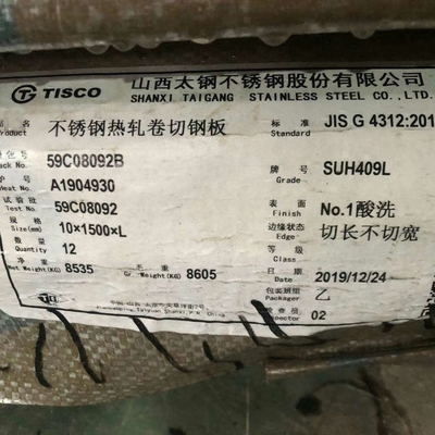 SUH409L UNS S40910 Πλάκα από ανοξείδωτο χάλυβα θερμής έλασης 1D Τελειωμένο 3,5 mm 409L